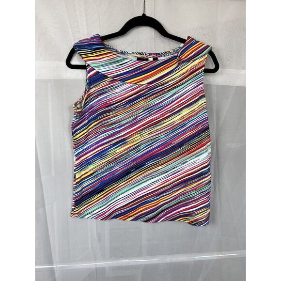 Y2K Rafaella rainbow stripe boat neck sleeveless top PM bold artsy - Picture 1 of 11
